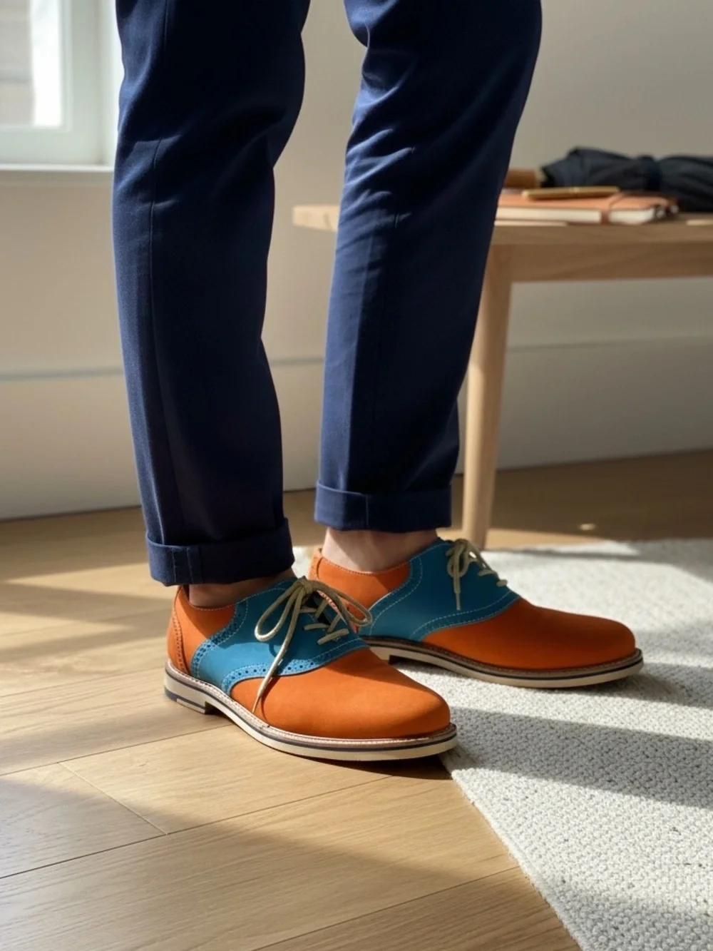 1901 Nordstrom Men’s 10 Oxford Dress Shoes Orange Blue Leather Colorblock